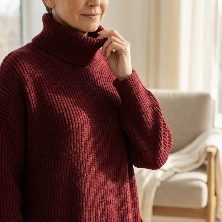 Velara™ - Relaxed Turtleneck Sweater Dress with Pockets