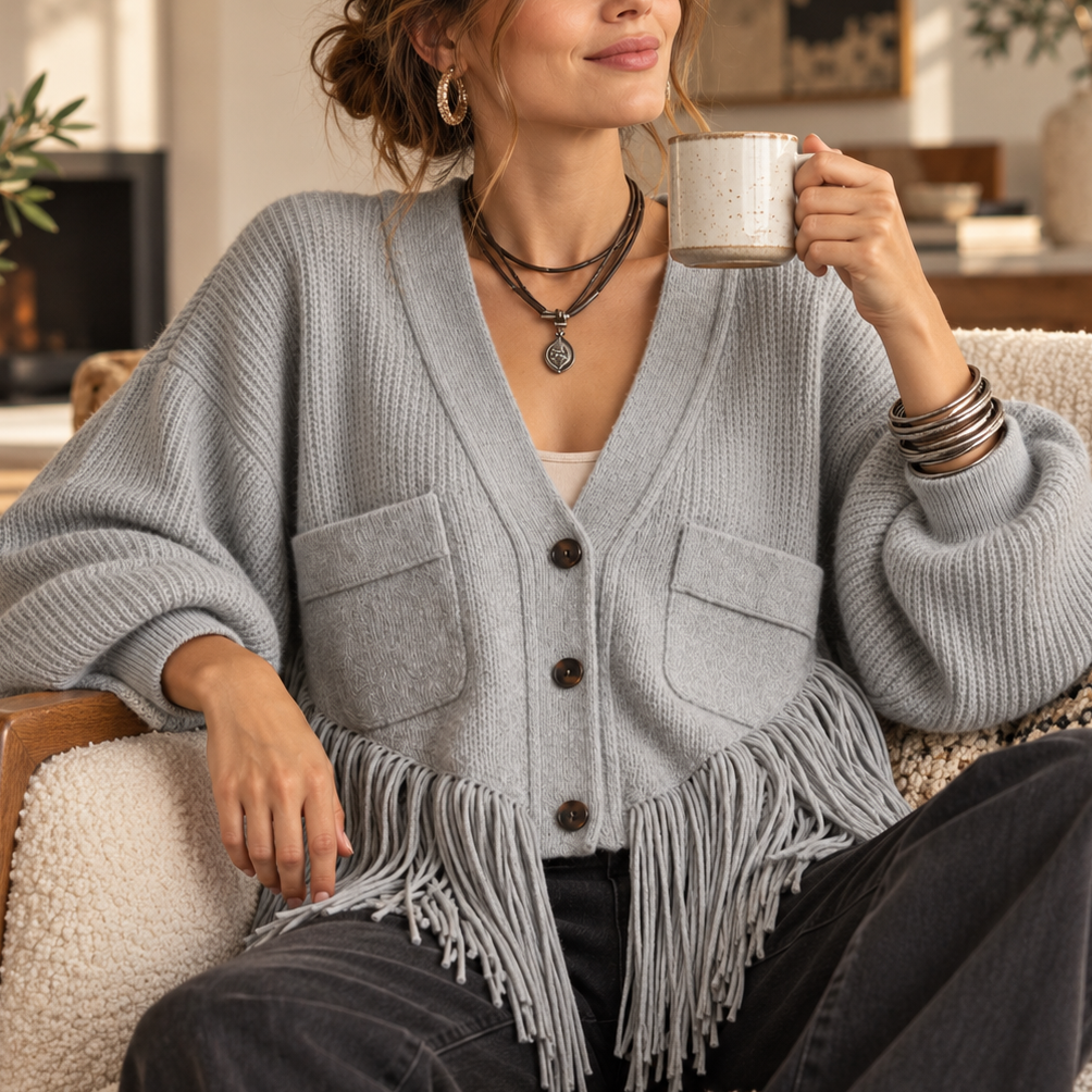 Overa – Long Fringe Open-Front Cardigan
