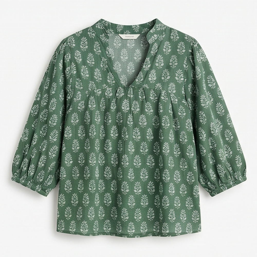 Marivell™ – Block-Print V-Neck Summer Blouse