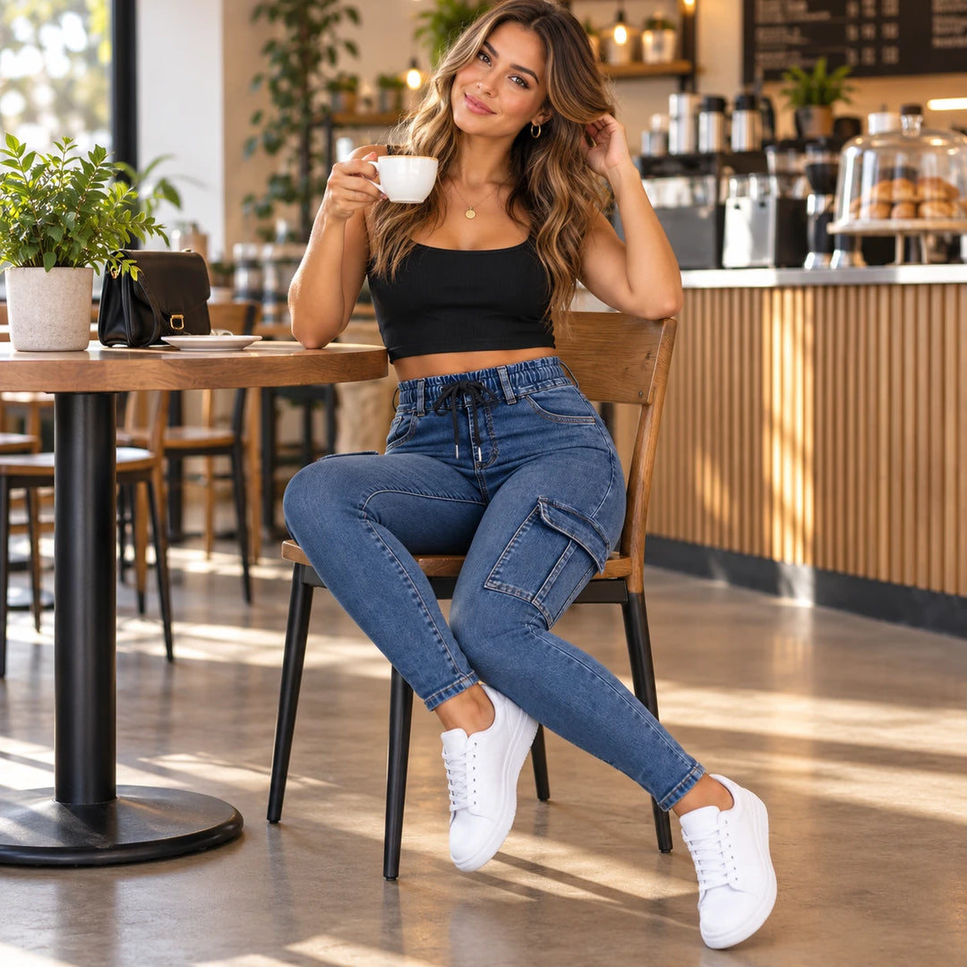 DenimEase – Stretch Denim Cargo Jeggings