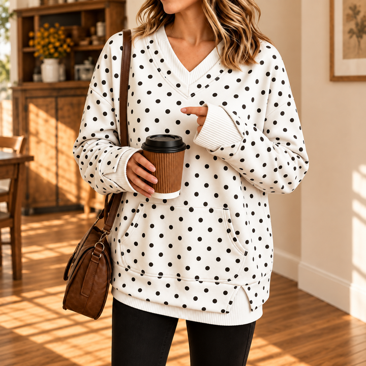Wearbella – Layered-Look Polka Dot Pullover Sweatshirt