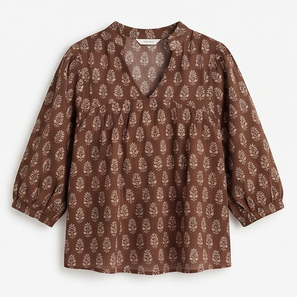 Marivell™ – Block-Print V-Neck Summer Blouse