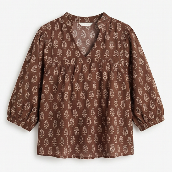 Marivell™ – Block-Print V-Neck Summer Blouse