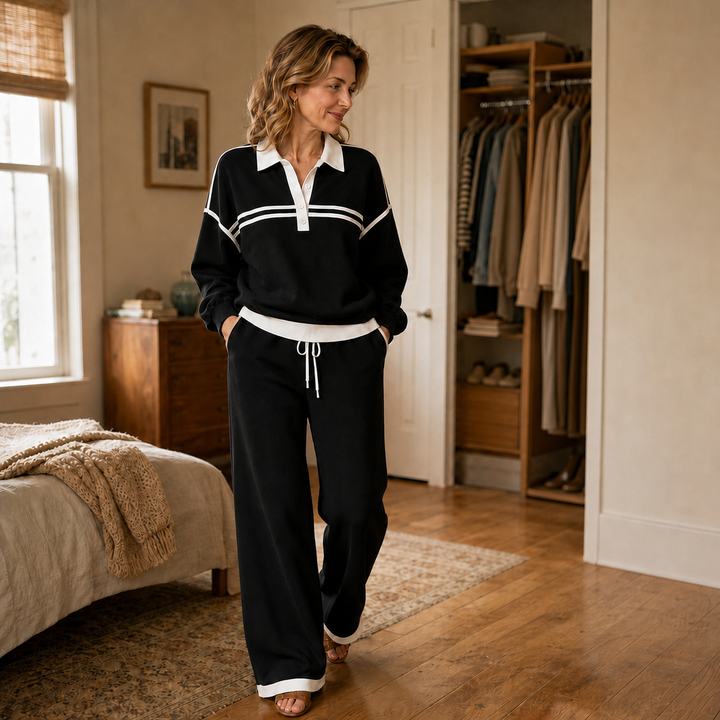 Wearbella – Striped Patchwork Sweater And Wide-Leg Pants Set