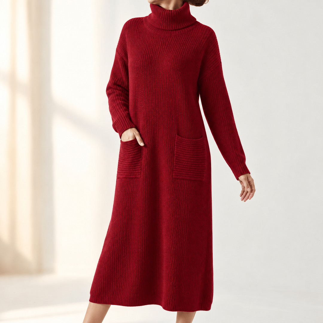Velara – Women's Relaxed Turtleneck Sweater Dress with Pockets