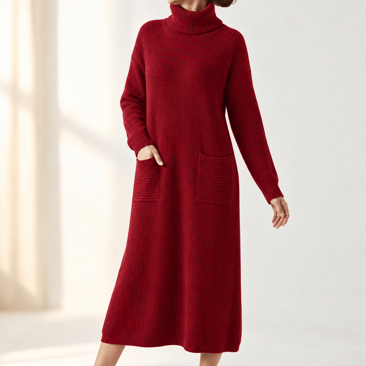 Velara – Women's Relaxed Turtleneck Sweater Dress with Pockets
