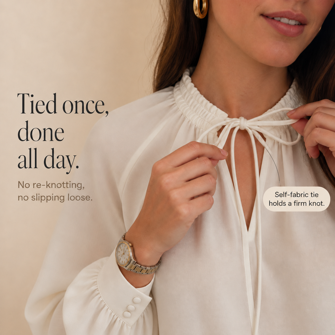 Wearbella – Chiffon Tie-Neck Lantern Sleeve Blouse