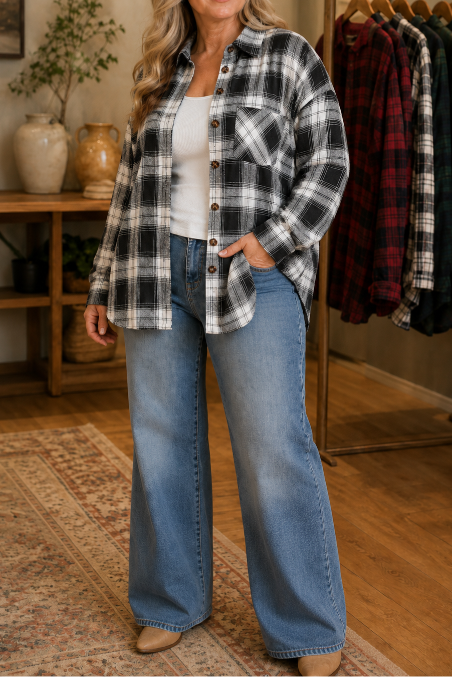 Overshirt & Co – Oversized Buffalo Plaid Flannel Shacket
