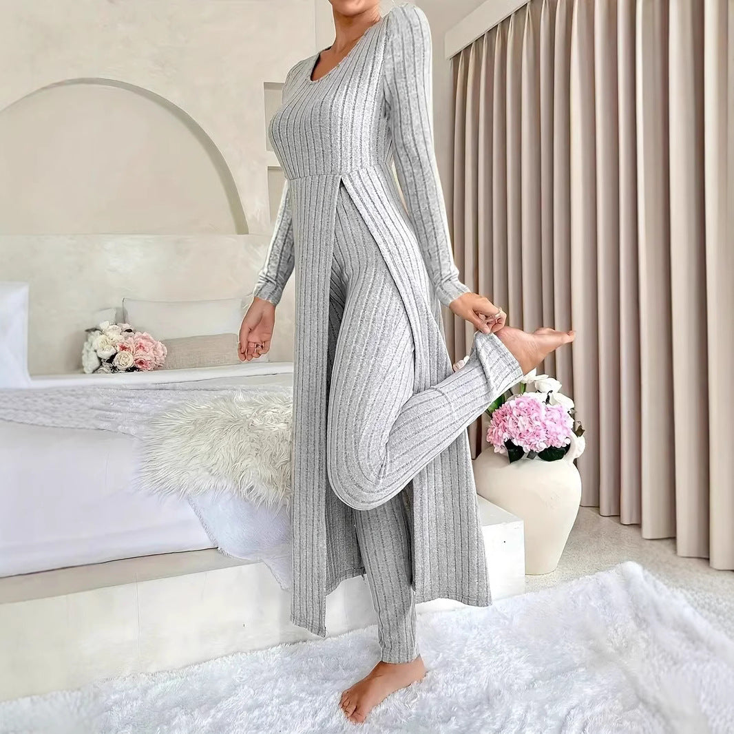 Wearbella – Ribbed Longline Top And Slim Pants Set