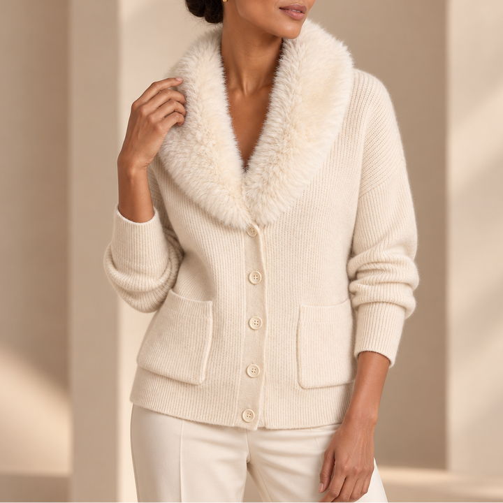 Veloura – Plush Faux-Fur Lapel Chunky Knit Cardigan