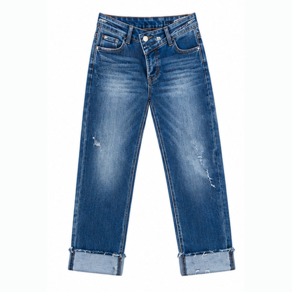 Denvie™ High-Waisted Crossover Straight-Leg Jeans