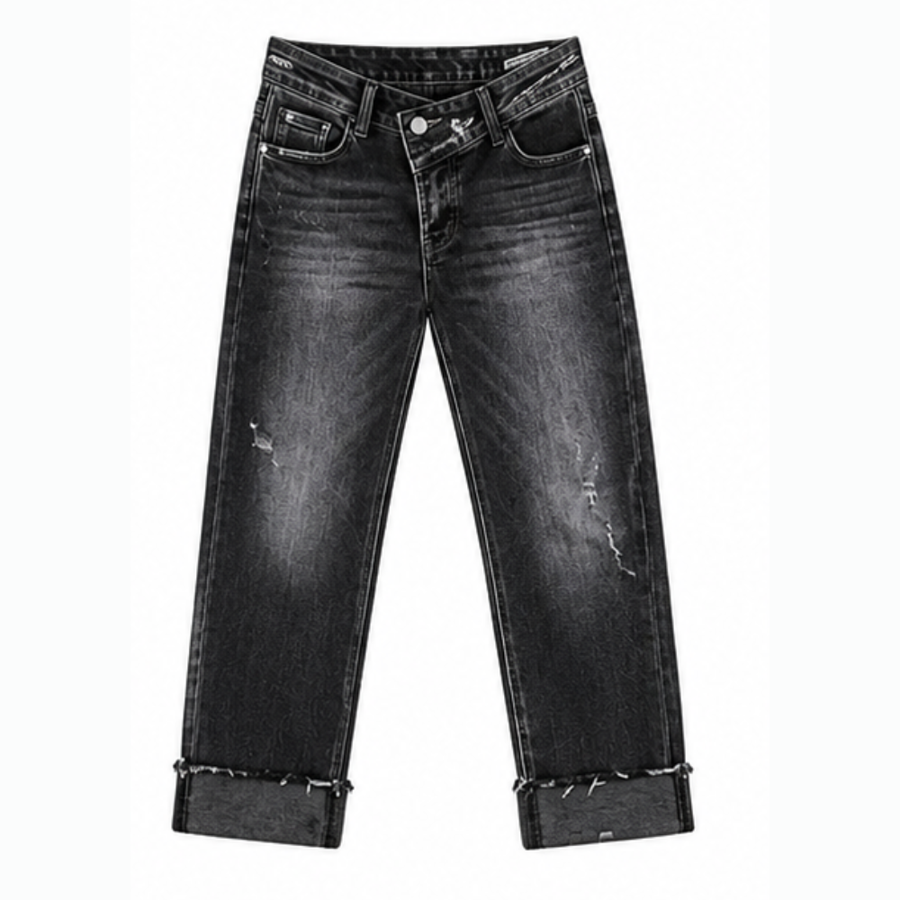 Denvie™ High-Waisted Crossover Straight-Leg Jeans