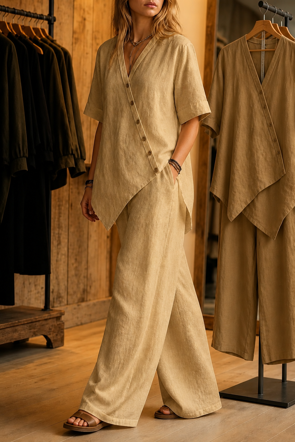 Wearbella – Wide-Leg Linen Top And Trouser Set