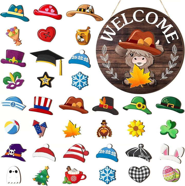 Moo Seasons – Magnetic Interchangeable Highland Cow Welcome Sign