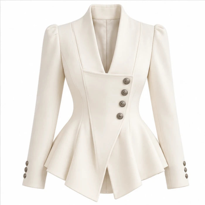 Cintarosa – Asymmetrical Peplum Blazer With Nipped Waist