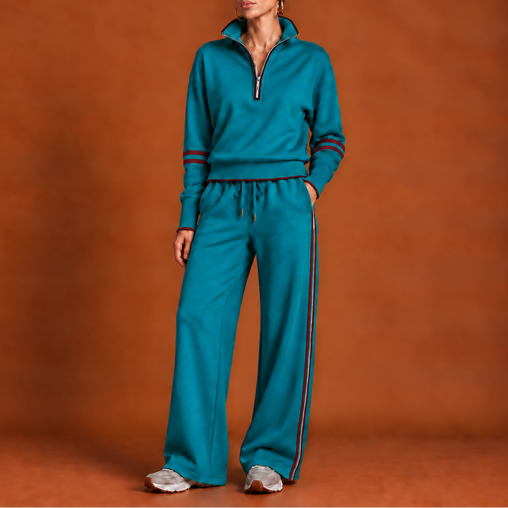 Wearbella – Striped Half-Zip Wide-Leg Lounge Set