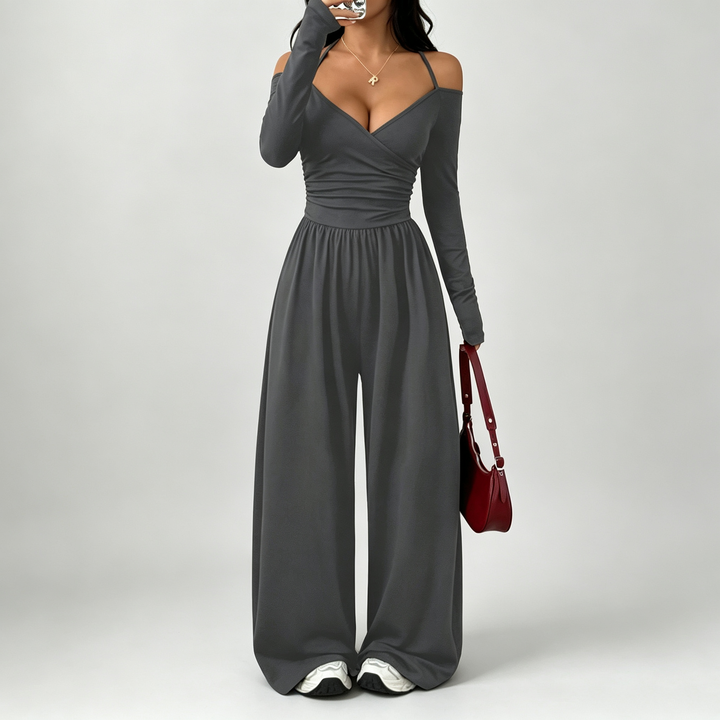 Elara – Off-Shoulder Wrap Wide-Leg Jumpsuit