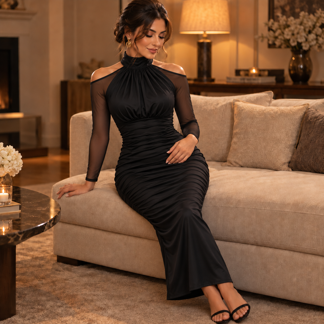 Elarian – Sheer Cold-Shoulder Mermaid Gown