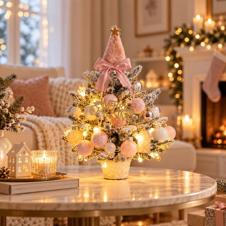 Everpine – Pre-Decorated Snow-Flocked Tabletop Christmas Tree
