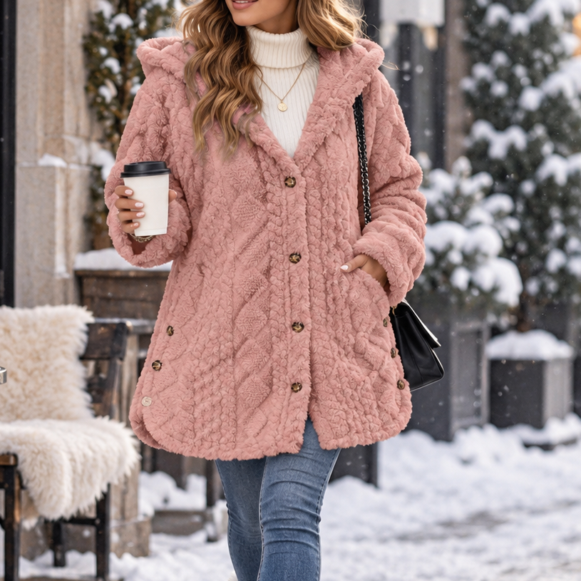 Hearth & Hood – Textured Hooded Button-Front Cardigan