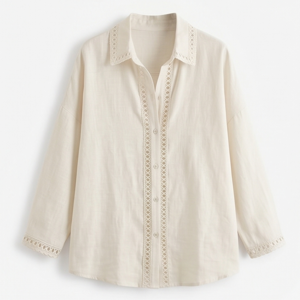 Lunavia™ Eyelet Trim Button Down Blouse