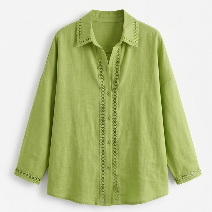 Lunavia™ Eyelet Trim Button Down Blouse