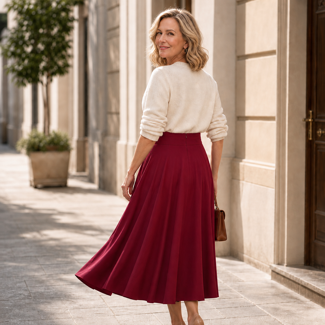 Sashwaist – Self-Tie Pleated High-Waisted Midi Skirt