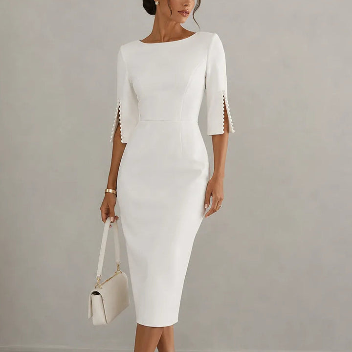 Elarosa – Pearl-like Sleeve Slim Fit Pencil Midi Dress
