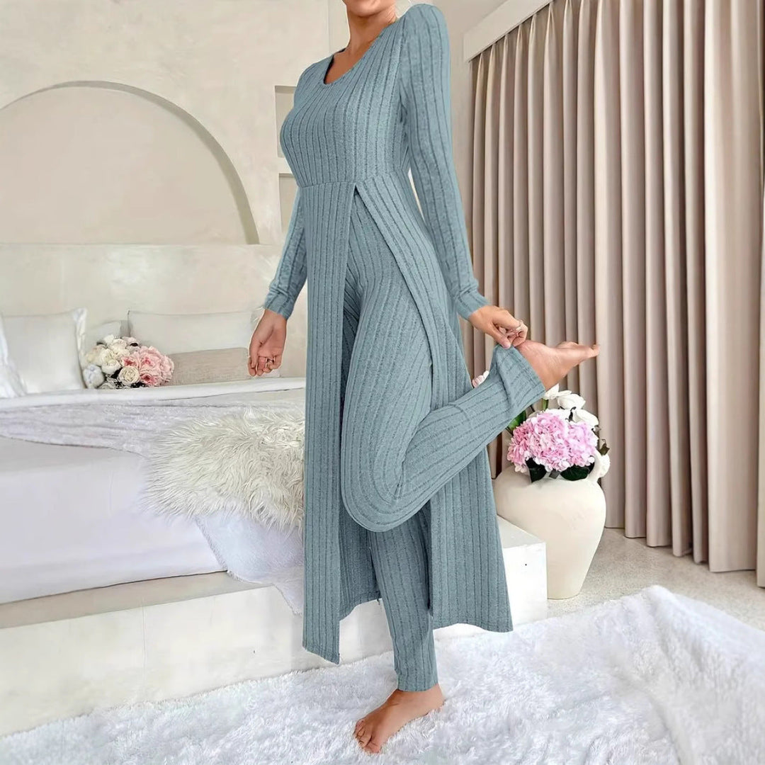 Wearbella – Ribbed Longline Top And Slim Pants Set