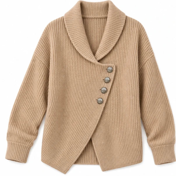 Cozelle – Asymmetric Open-Front Knit Cardigan
