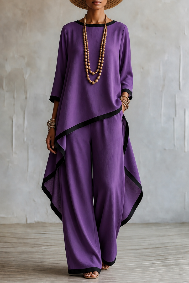 Wearbella – Asymmetric Hem Tunic And Wide-Leg Pants Set