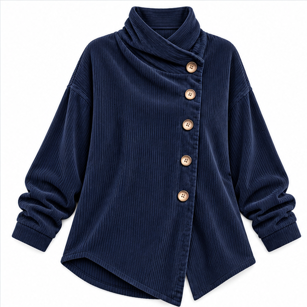 Everlayer – Draped Neck Asymmetrical Button-Front Top