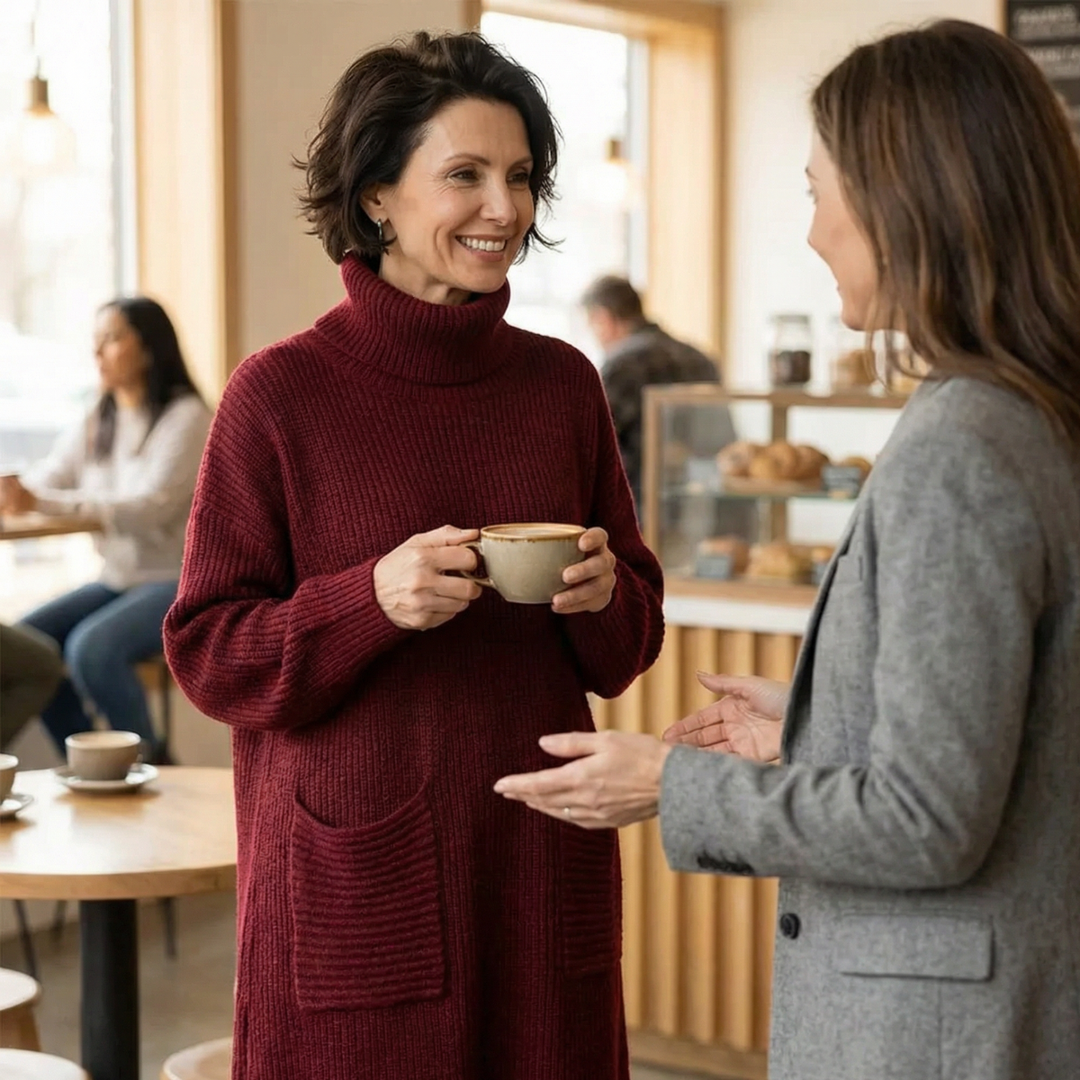 Velara™ - Relaxed Turtleneck Sweater Dress with Pockets