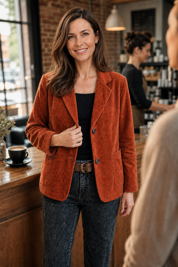Wearbella – Fine Corduroy-Look Structured-Shoulder Jacket