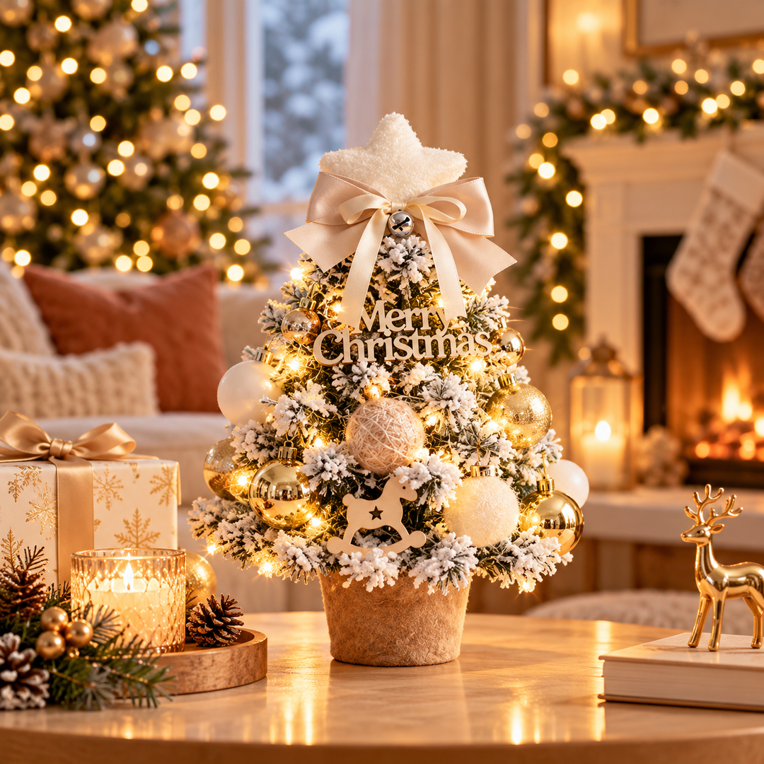 Everpine – Pre-Decorated Snow-Flocked Tabletop Christmas Tree