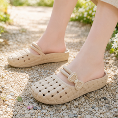 Halfhaven – Bow Detail Covered-Toe Open-Back Slippers