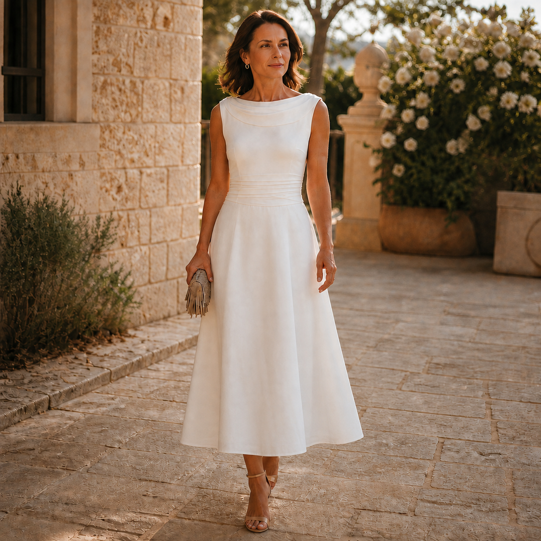 Draperie – Draped-Neck Pleated A-Line Wedding Guest Dress