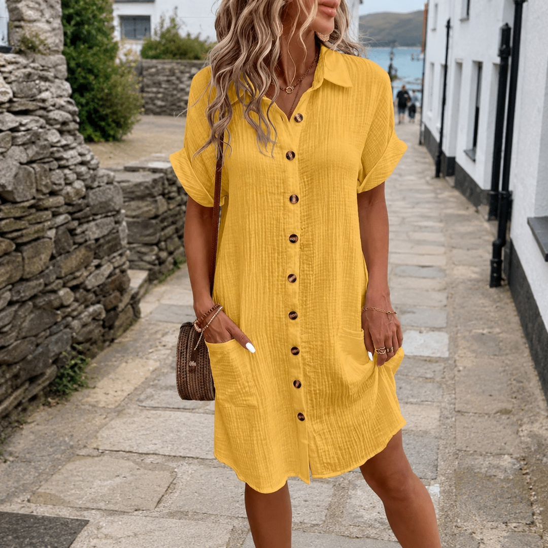 Daywear – Buttoned Short Sleeve Pocket Shirt Dress