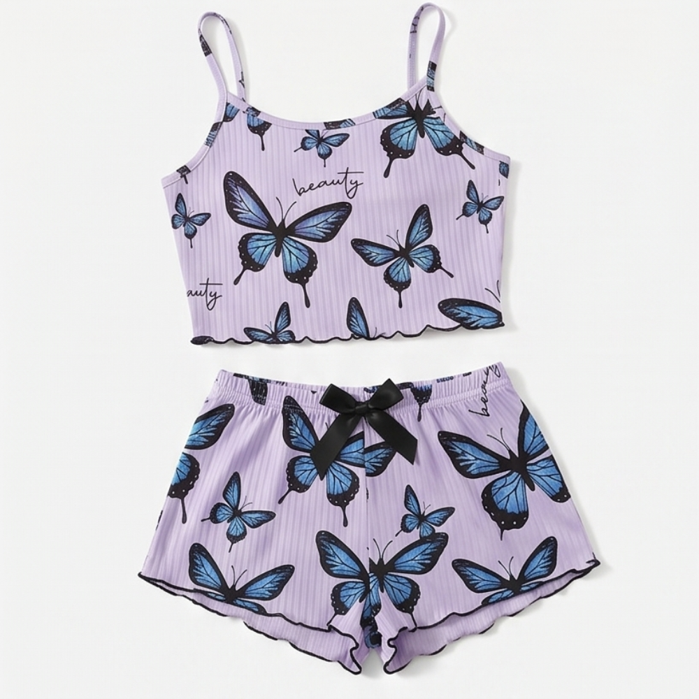Lunavia™ – Butterfly Print Ribbed Pajama Set