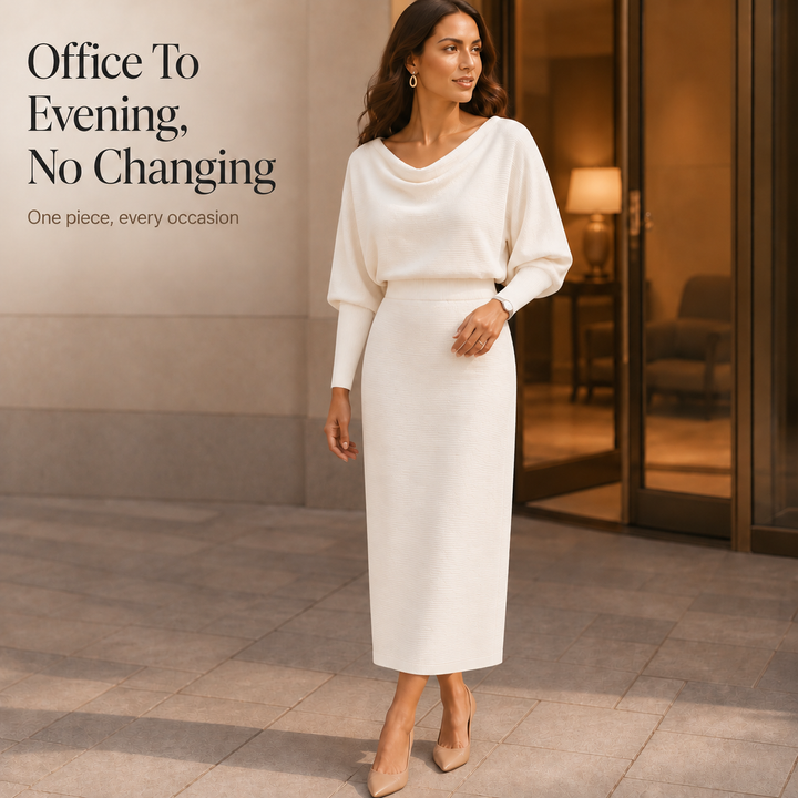 Wearbella – Ribbed Draped Top And Midi Skirt Set