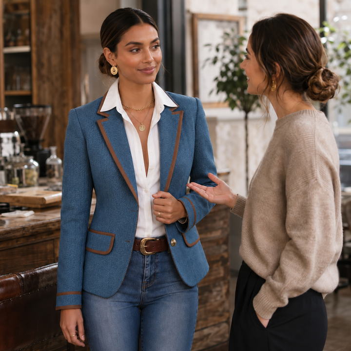 Vaunterie – Contrast Piped Herringbone Blend Coat