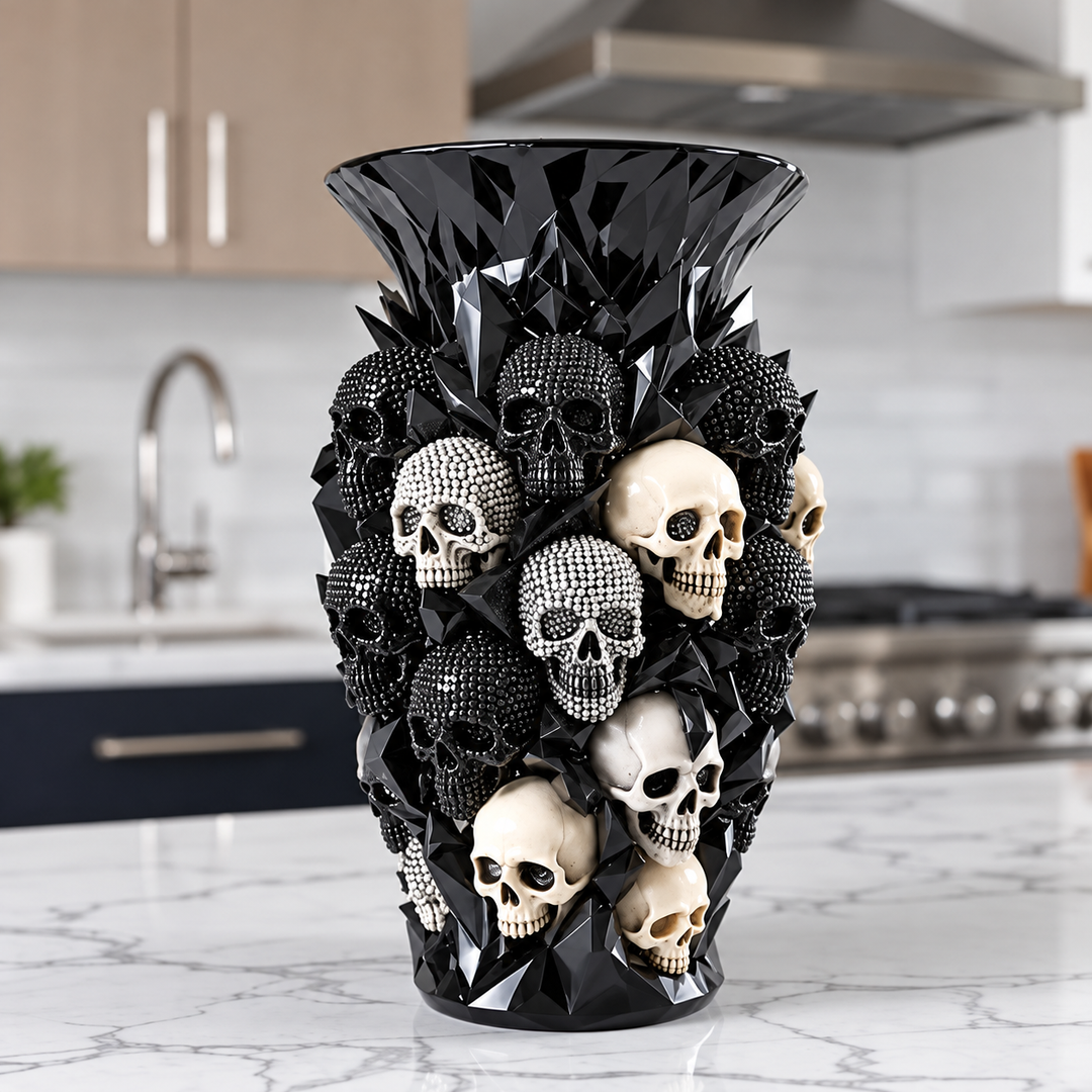Ravenora – Sculpted Raven And Skull Decorative Vase