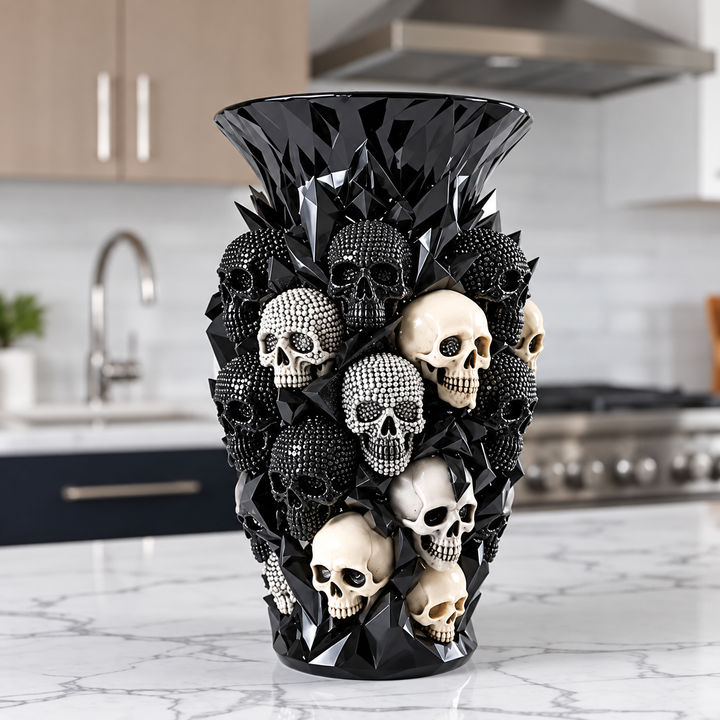 Ravenora – Sculpted Raven And Skull Decorative Vase