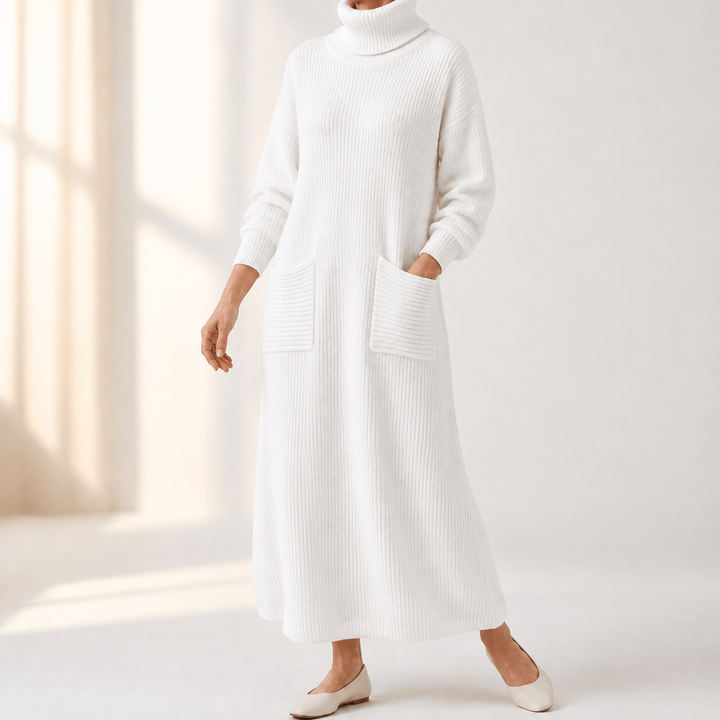 Velara – Women's Relaxed Turtleneck Sweater Dress with Pockets