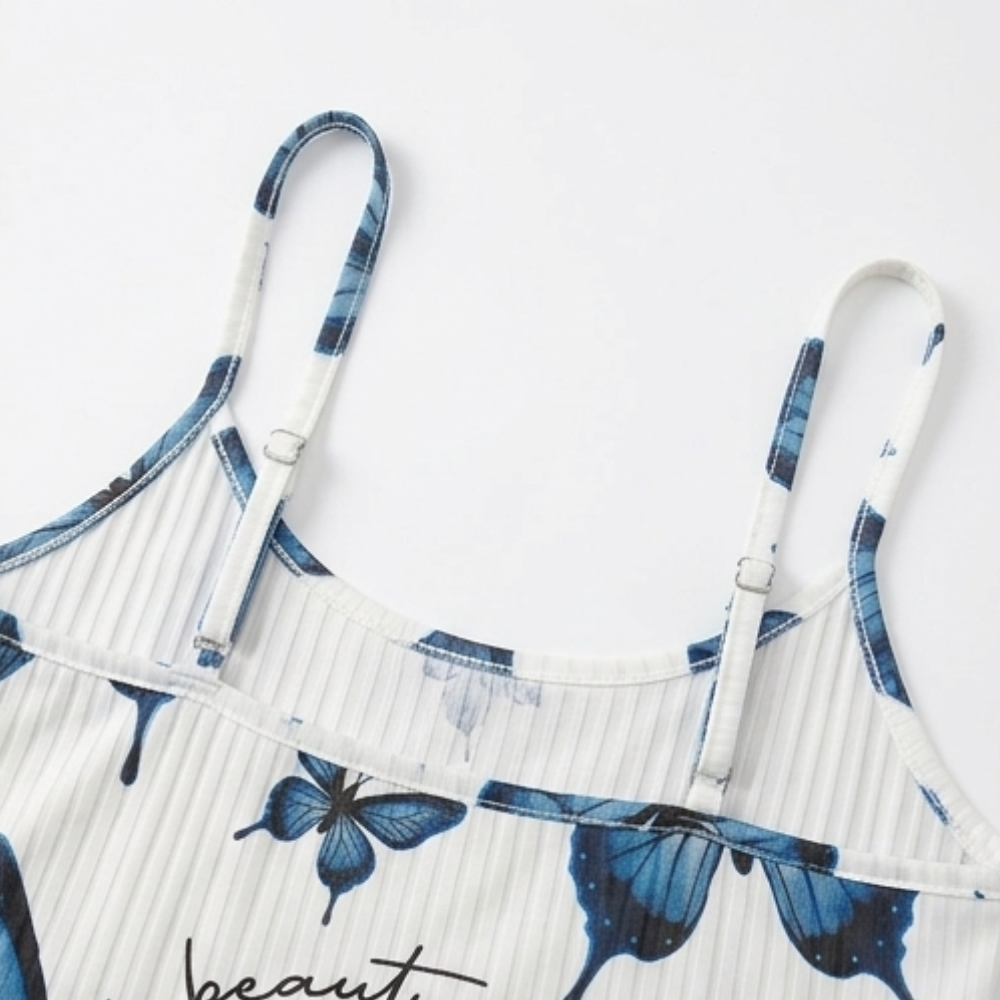 Lunavia™ – Butterfly Print Ribbed Pajama Set