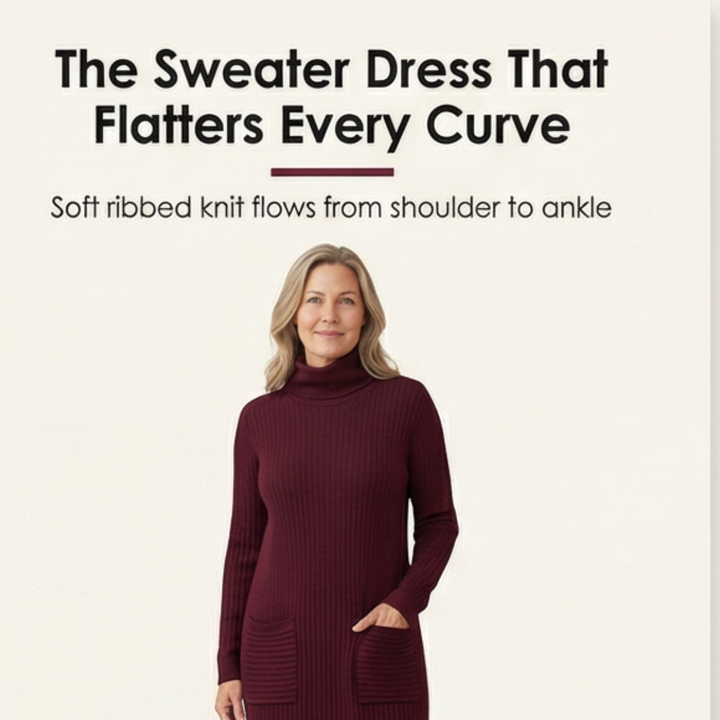 Velara™ - Relaxed Turtleneck Sweater Dress with Pockets