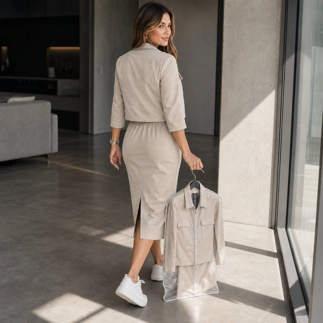 Elaraset – Cropped Jacket And Front-Slit Midi Skirt Set