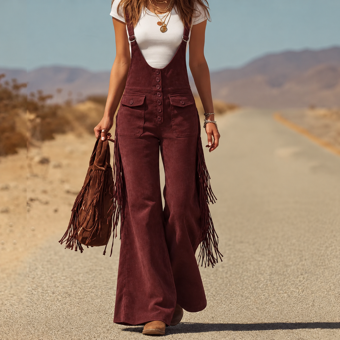 Sundance Rove – Fringe Trim Wide-Leg Suede-Feel Jumpsuit