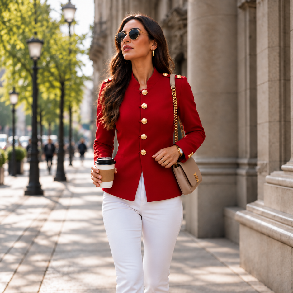 Wearbella – Gold Button Tailored Military Blazer