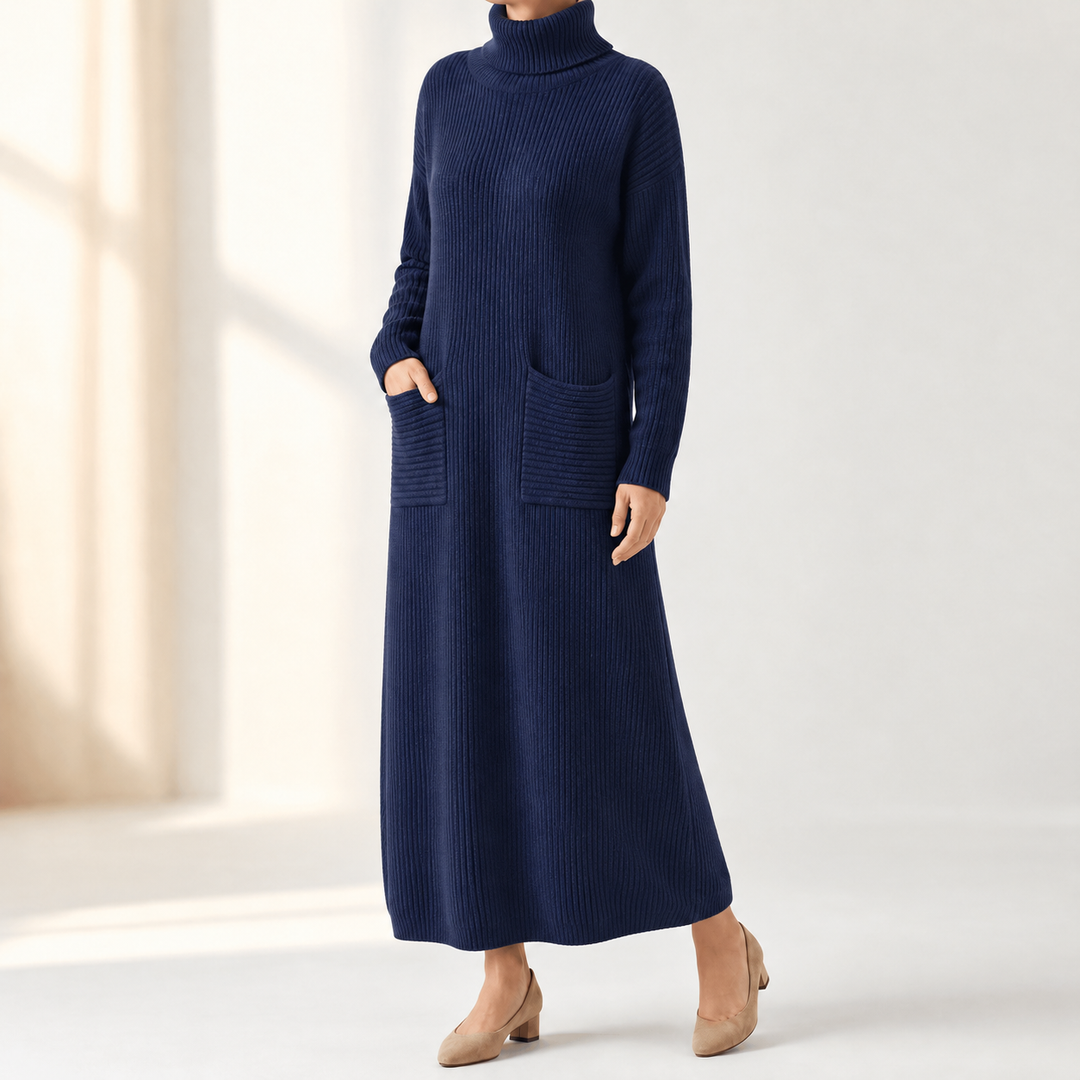Velara – Women's Relaxed Turtleneck Sweater Dress with Pockets
